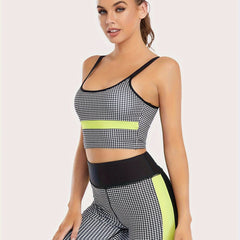 Houndstooth Print Spaghetti Strap Sports Bra with Chest Pads