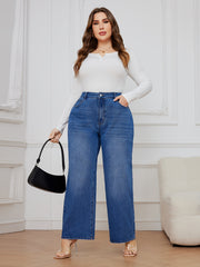 Solid Button Fly High Rise Wide Leg Jeans