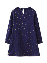 Girls' Pumpkin Animal Embroidered Long Sleeve Shirt Dress