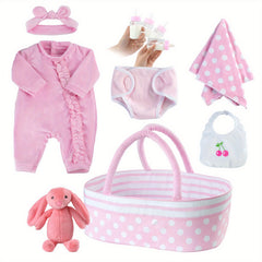 8pcs Reborn Baby Doll Accessories With Basket for 43-55 Baby Doll Clothes Outfit