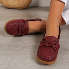 Women's Soft Sole Bow Flat Loafers - Non Slip Outdoor Flats