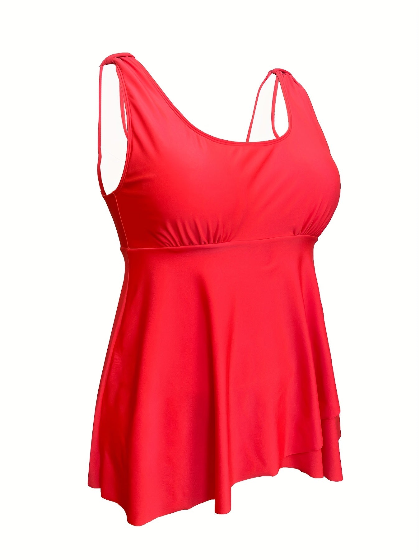Vacay Tankini Set Women's Plus Solid Peplum Tank Top & Panty Swimsuit