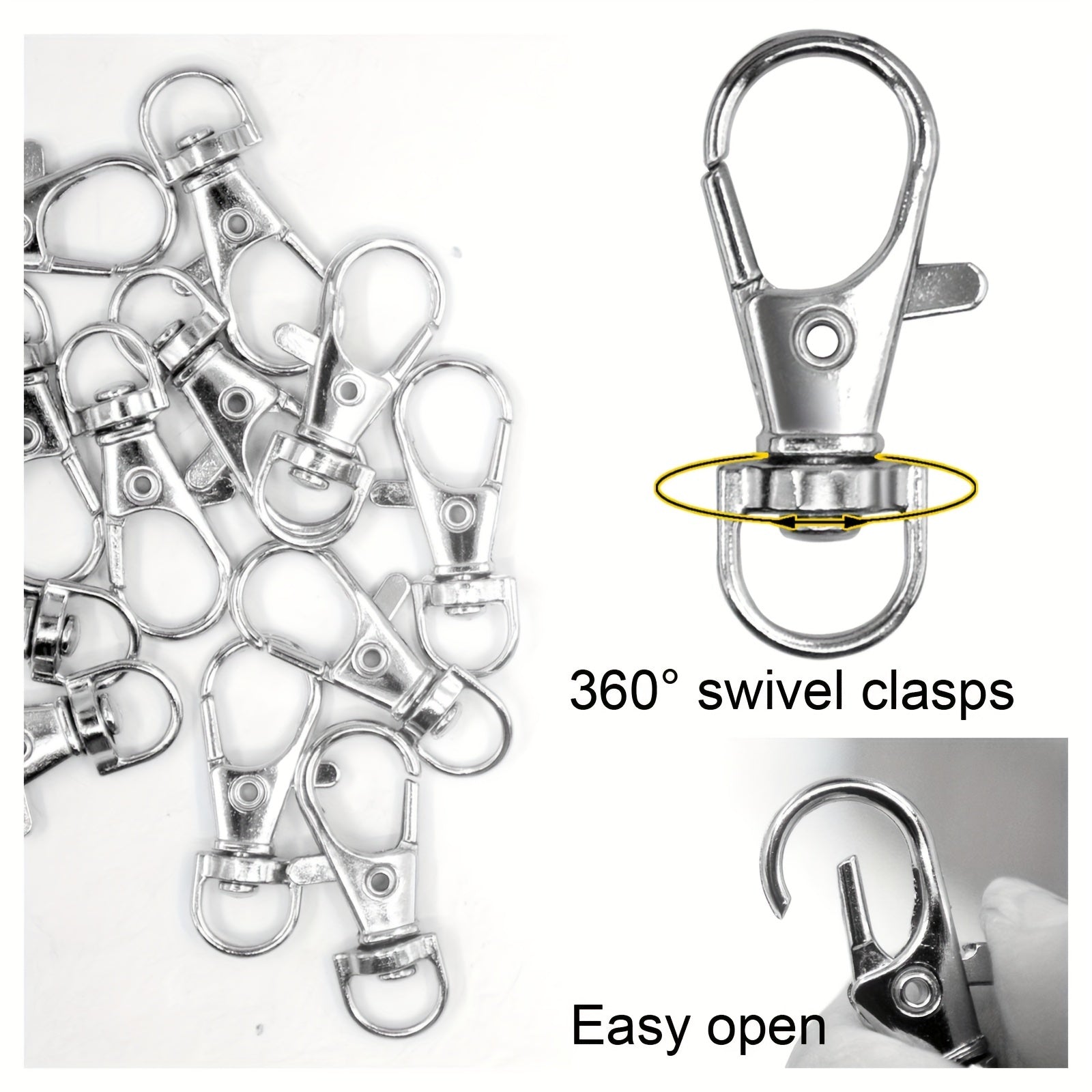 100 Metal Swivel Snap Hooks Key Chain Rings Jewelry Crafts Silver