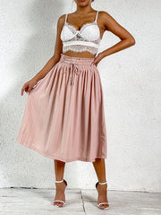Drawstring Ruched Skirts Pleated Midi Skirts