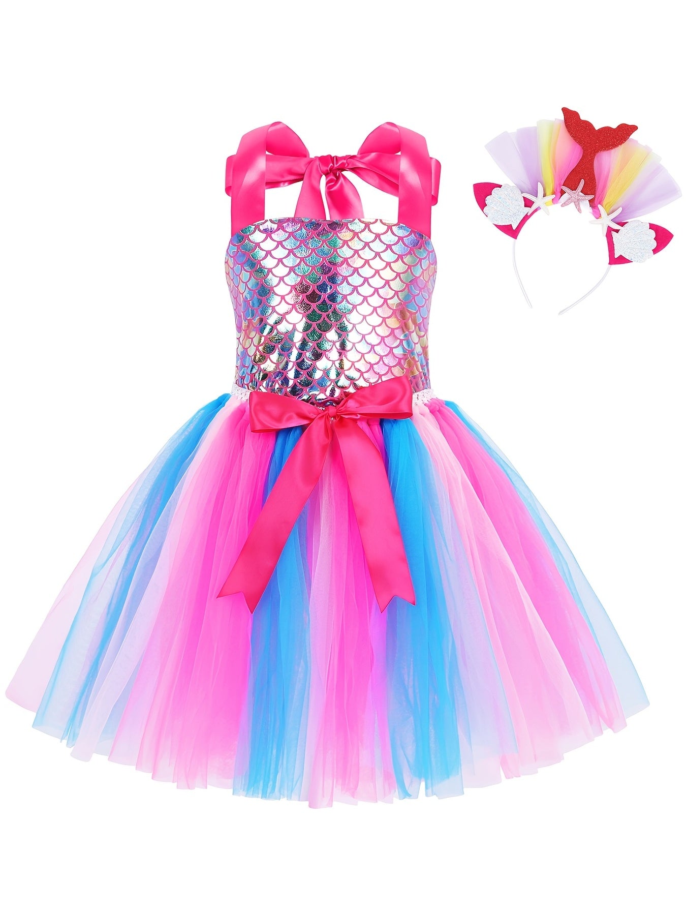 Unicorn Mermaid Tutu Dress with Headband for Girls