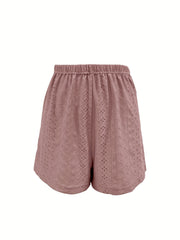 Eyelet Casual Two piece Set V Neck Flutter Sleeve Top & Elastic Waist Shorts