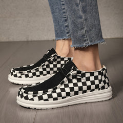 Checked Pattern Canvas Skateboard Shoes, Lace-Up, Lightweight
