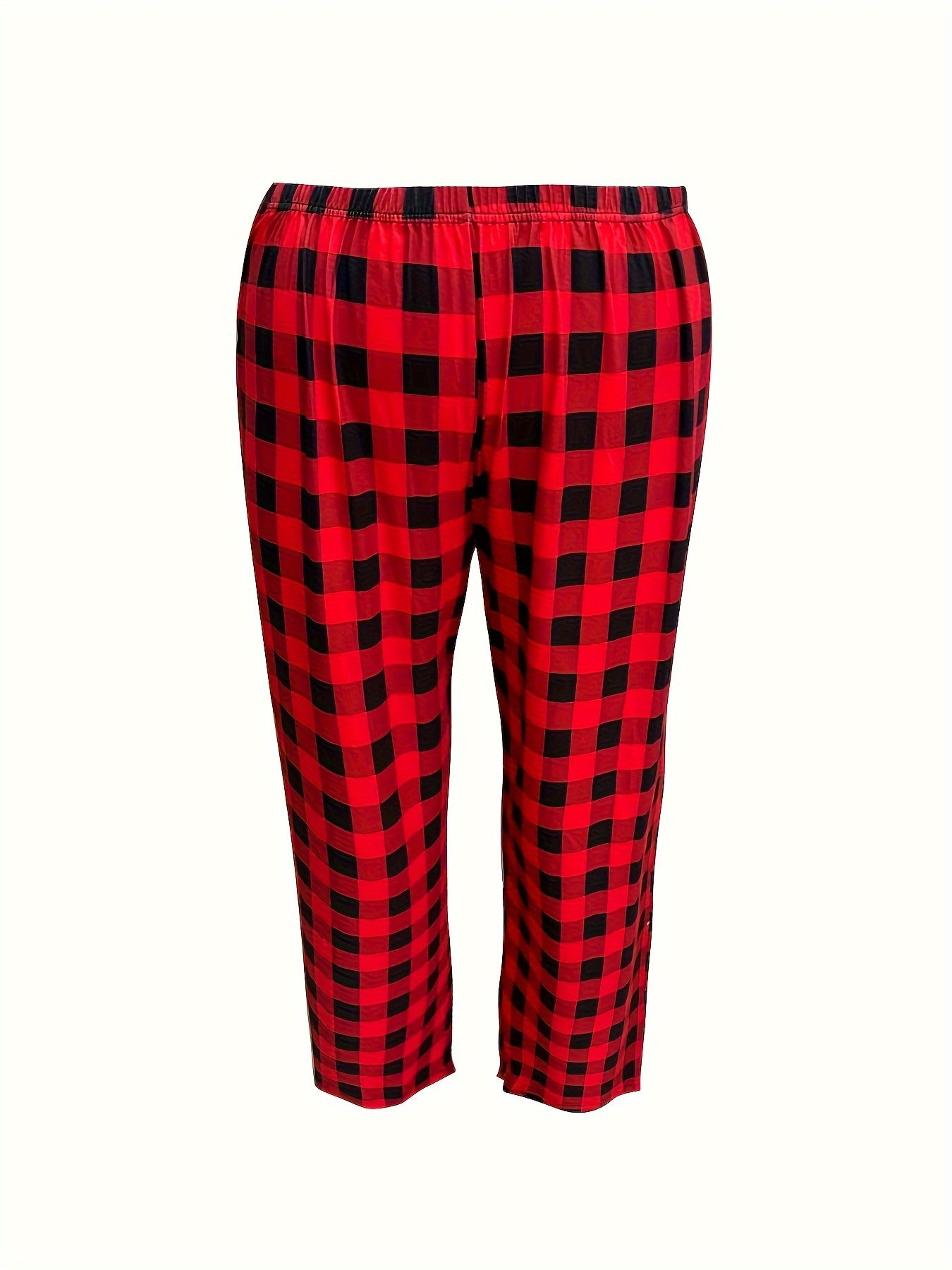Plaid Print Loungewear Set Long Sleeve Tee & Pants