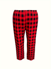 Plaid Print Loungewear Set Long Sleeve Tee & Pants