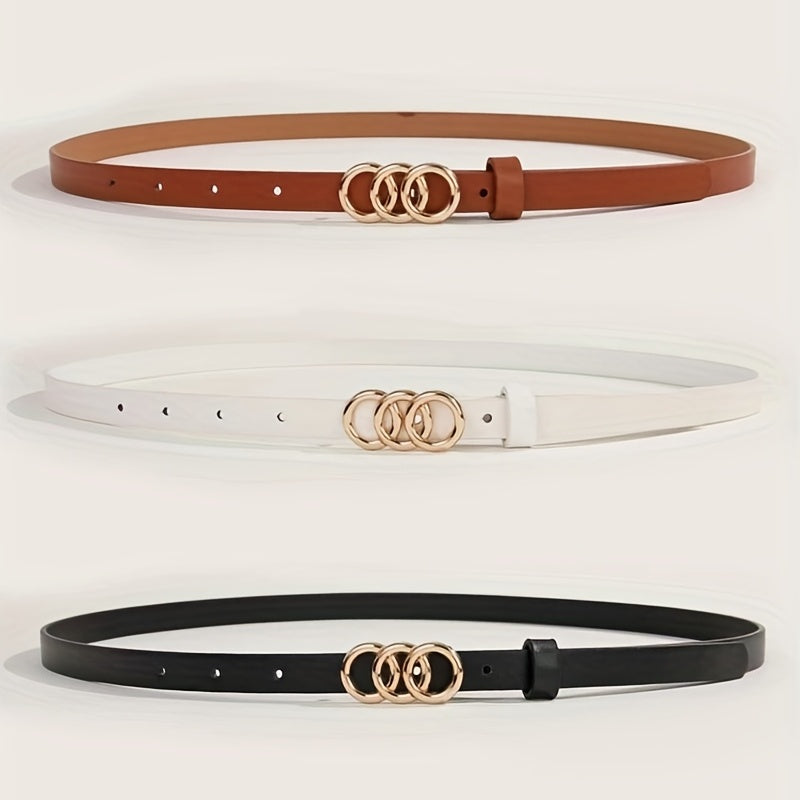 3pcs Set 3 O Ring Buckle Belt Casual Jeans Pants Belt For Women