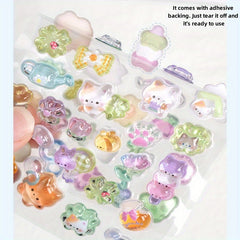 3D Acrylic Cartoon Animal & Floral Self Adhesive Stickers Mixed Colors