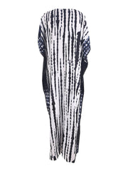 Stripes Print V Neck Beach Cover Up Dress Loose Fit Half Sleeves
