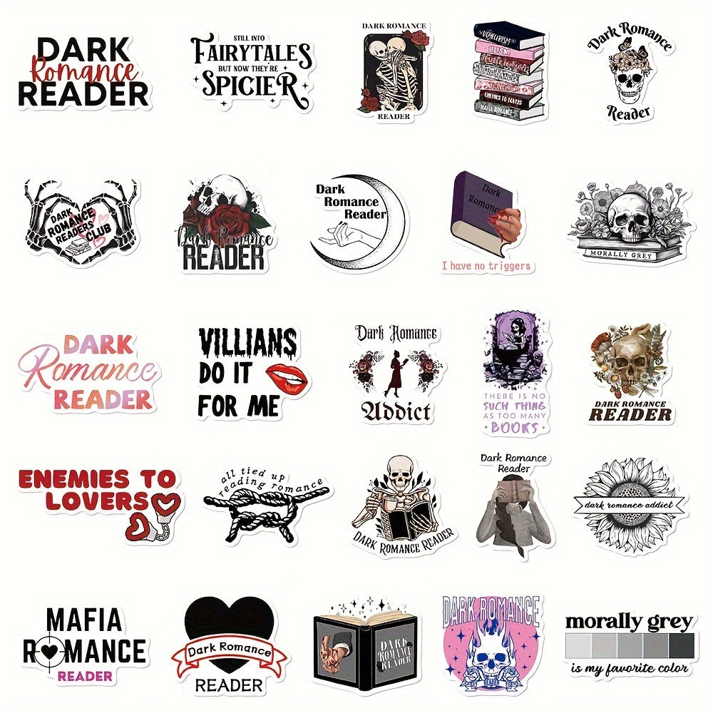 50pcs Dark Romantic Readers Series Stickers For Laptop Helmet Water Cup