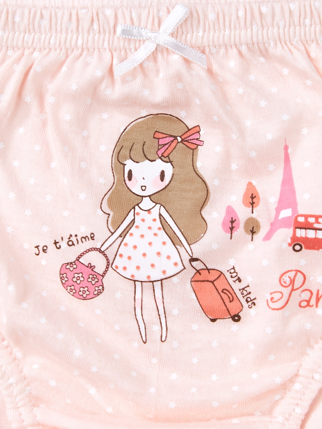 5pcs Girls Cartoon Travel Graphic Shortie Brief Underwear Set