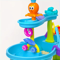 3 Tier Water & Sand Play Table with Slide Ramps & Shelves