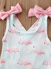 2pcs Toddler Baby Girl Flamingo Swimsuit Ruffle Bathing Suits & Hats