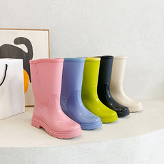 Women's Mid Calf Rain Boots Low Heel Waterproof Slip On Shoes