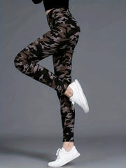 Camo Print High Waist Crop Pants Yoga Fitness Workout Outwear