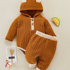 Cute 2 Piece Block Bear Ear Romper for Baby's Cozy Look