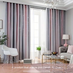 Romantic Double Striped Curtains Glow In Dark Stars for Living Room Bedroom