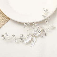 Silvery Floral Wedding Hair Clip Faux Pearl Bridal Hairpin Crystal Barrette