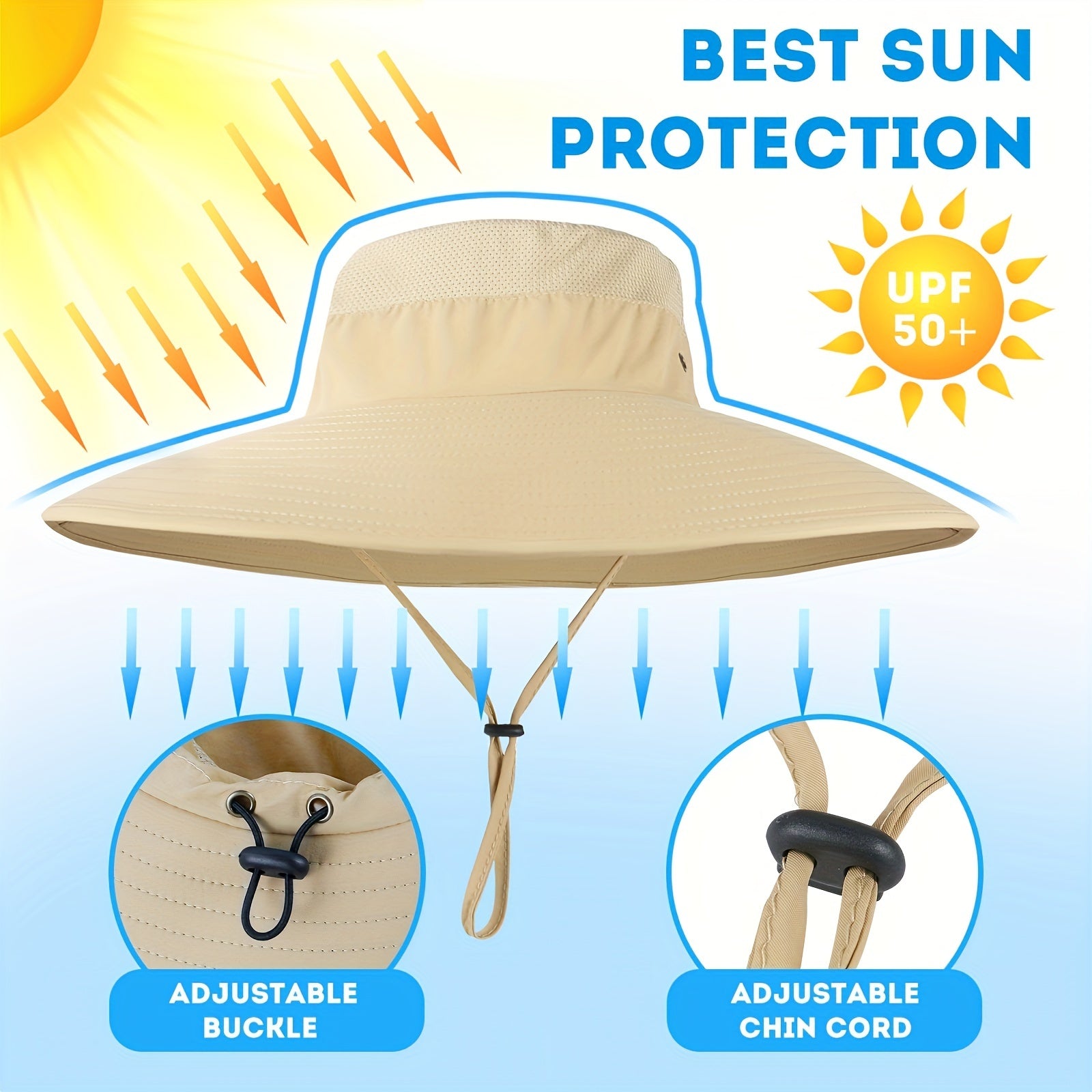 UPF50 Wide Brim Men's Sun Hat Waterproof Bucket Hat