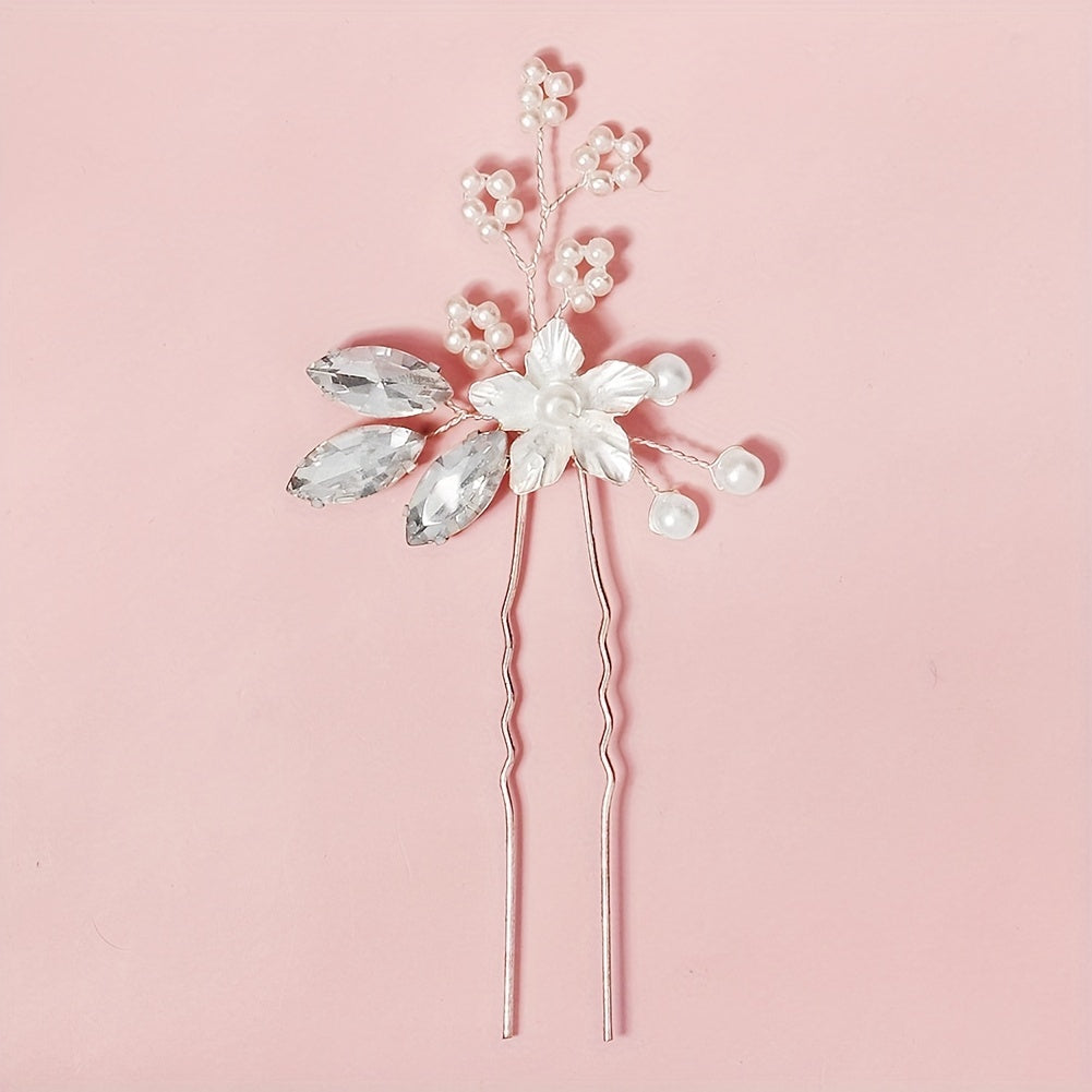 Crystal Faux Pearl U-shaped Hairpin Bride Head Jewelry