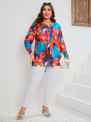 Tie Dye Button Up Long Sleeve V Neck Top