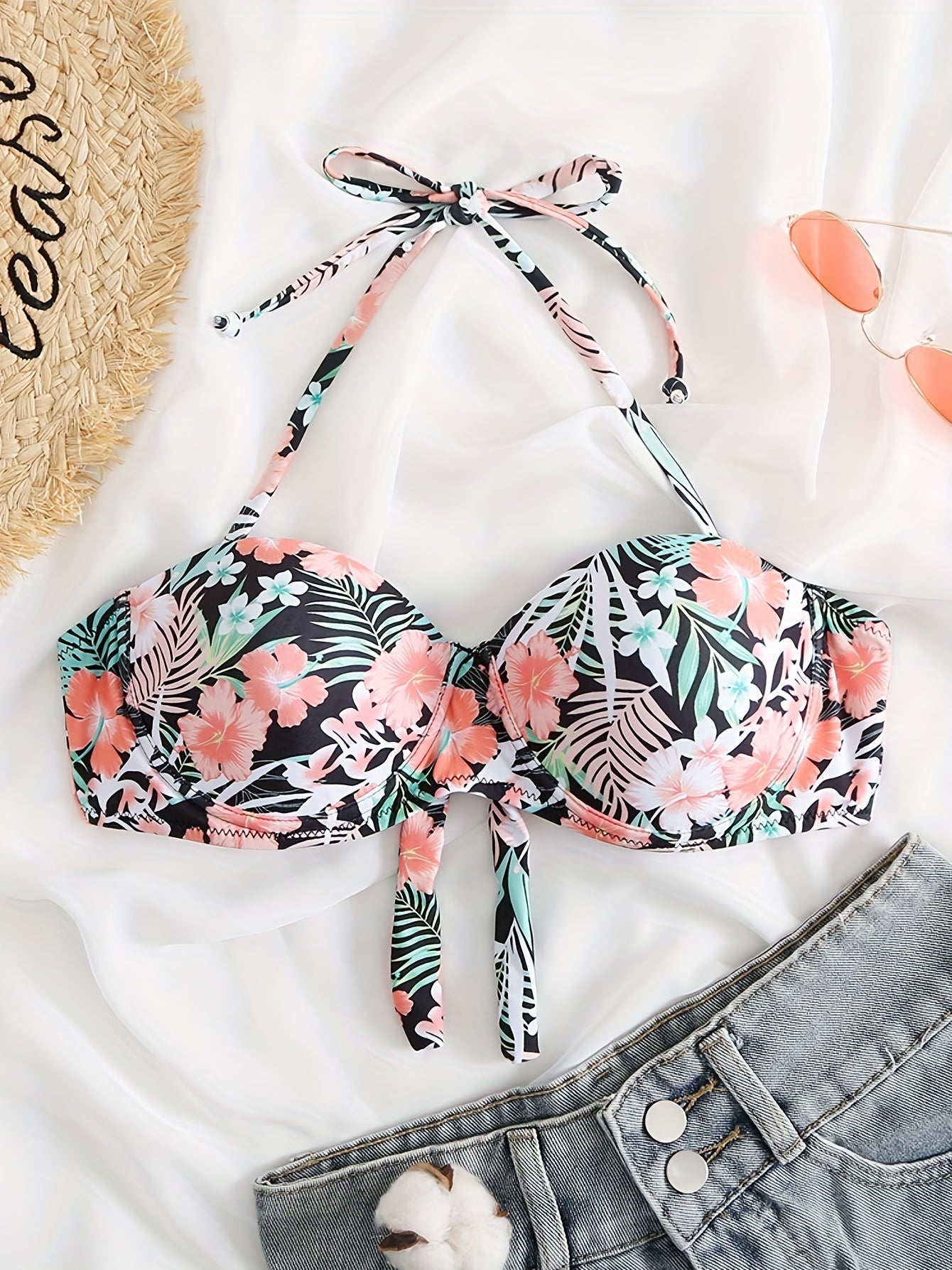 Tie Neck Push Up Bikini Top Backless Sexy Swimsuit Bra