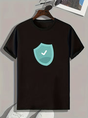 Shield Pattern Print Men's Comfy Sports T-Shirt Graphic Tee