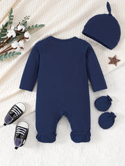 Hi I m Here Letter Print Unisex Baby Romper Hat Gloves Set