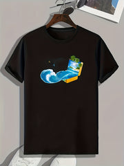 Wave Pattern Print Men's Sports T-shirt - Summer Style