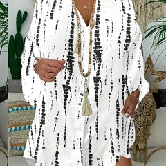 Tie Dye Stripe Print Long Sleeve Blouse