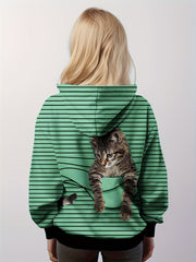 Girls Boys Cat Graphic Long Sleeve Hoodies Pullover Spring Fall