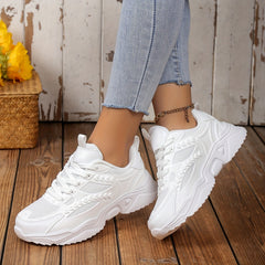 Solid Chunky Sneakers Heighten Lightweight Woven Shoes