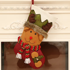 1pc Santa Claus Snowman Deer Faux Leather Socks Christmas Gift Bag