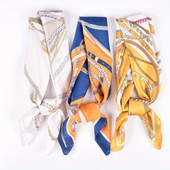 Chain Print Bandana Silk Square Scarf Satin Shawl Hair Accessories