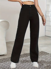 Baggy Straight Jeans Mid Waist Non Stretch Denim Pants Women's Clothing