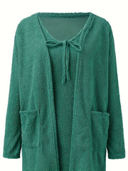 Solid Fleece Cardigan & Cami Dress Set