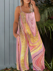Marble Print Wide Leg Cami Jumpsuit