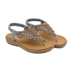 Boho Style Wedge Sandals with Rhinestone Detail