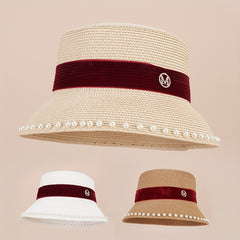 Grass Woven Pearl M Standard Bucket Hat Unisex Sunshade Fisherman Hat