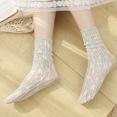 5 Pairs Floral Lace Mesh Socks Lightweight Mid Tube Women's Stockings