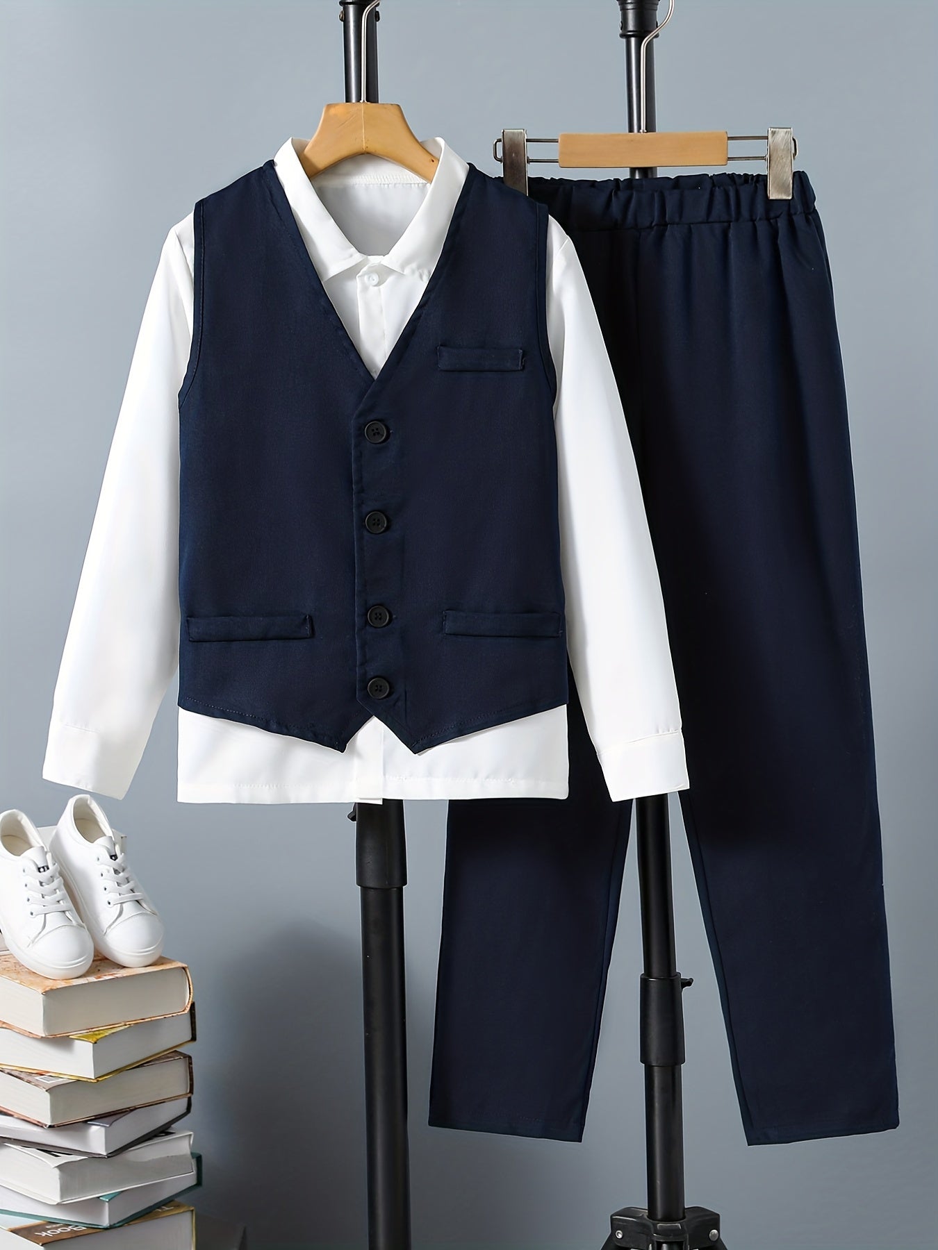 Boy's Gentleman 3pcs Shirt & Vest & Pants Set for Party Events