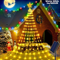 Solar Star Waterfall Lights 8 Modes Outdoor Christmas Decorative Lights