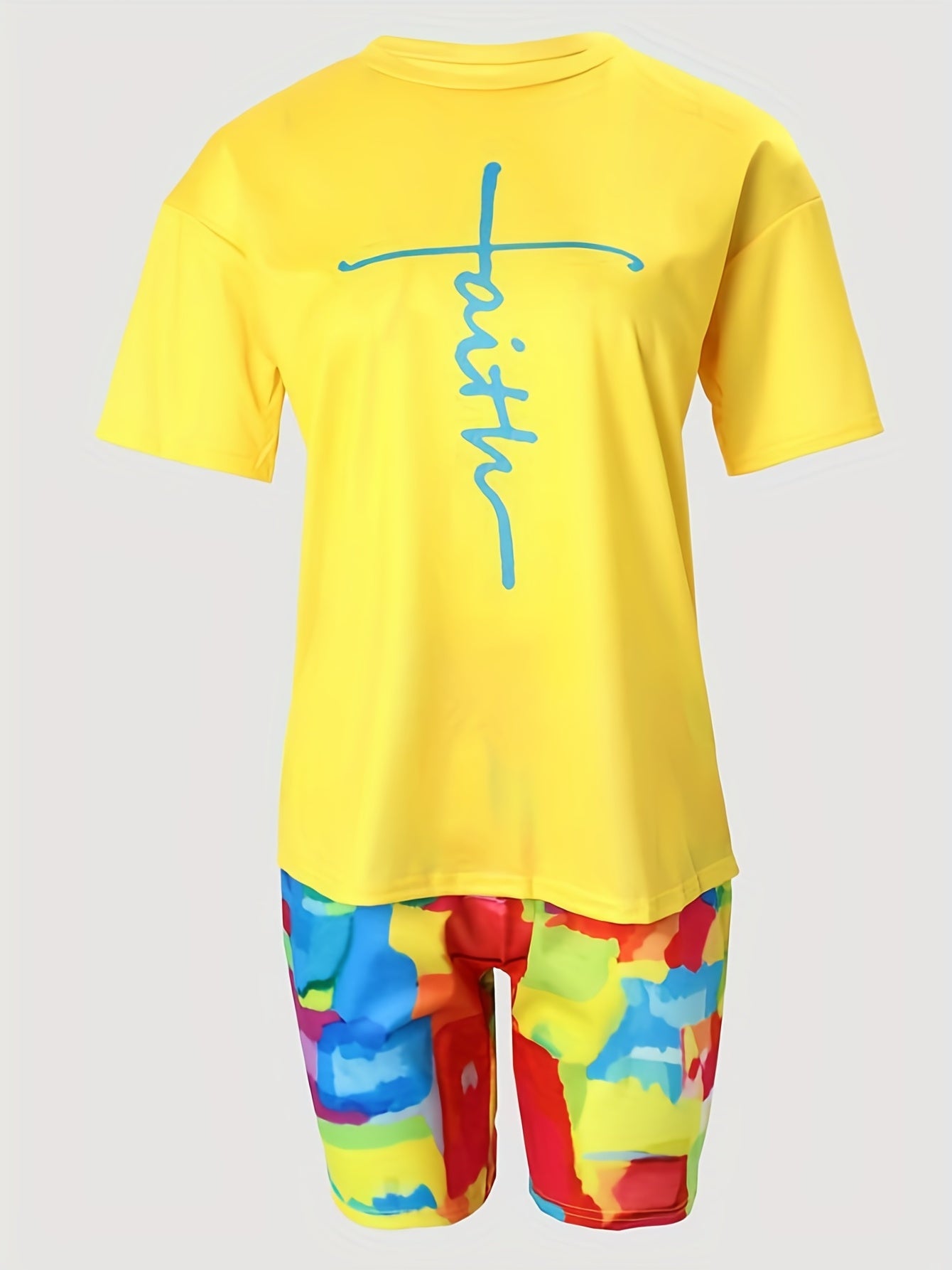 Casual Two Piece Letter Print T-shirt & Shorts Set