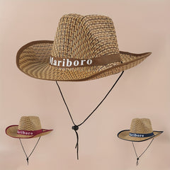 Sunshade Cowboy Hat Plaid Straw Hat Outdoor Fishing Travel Beach Hat
