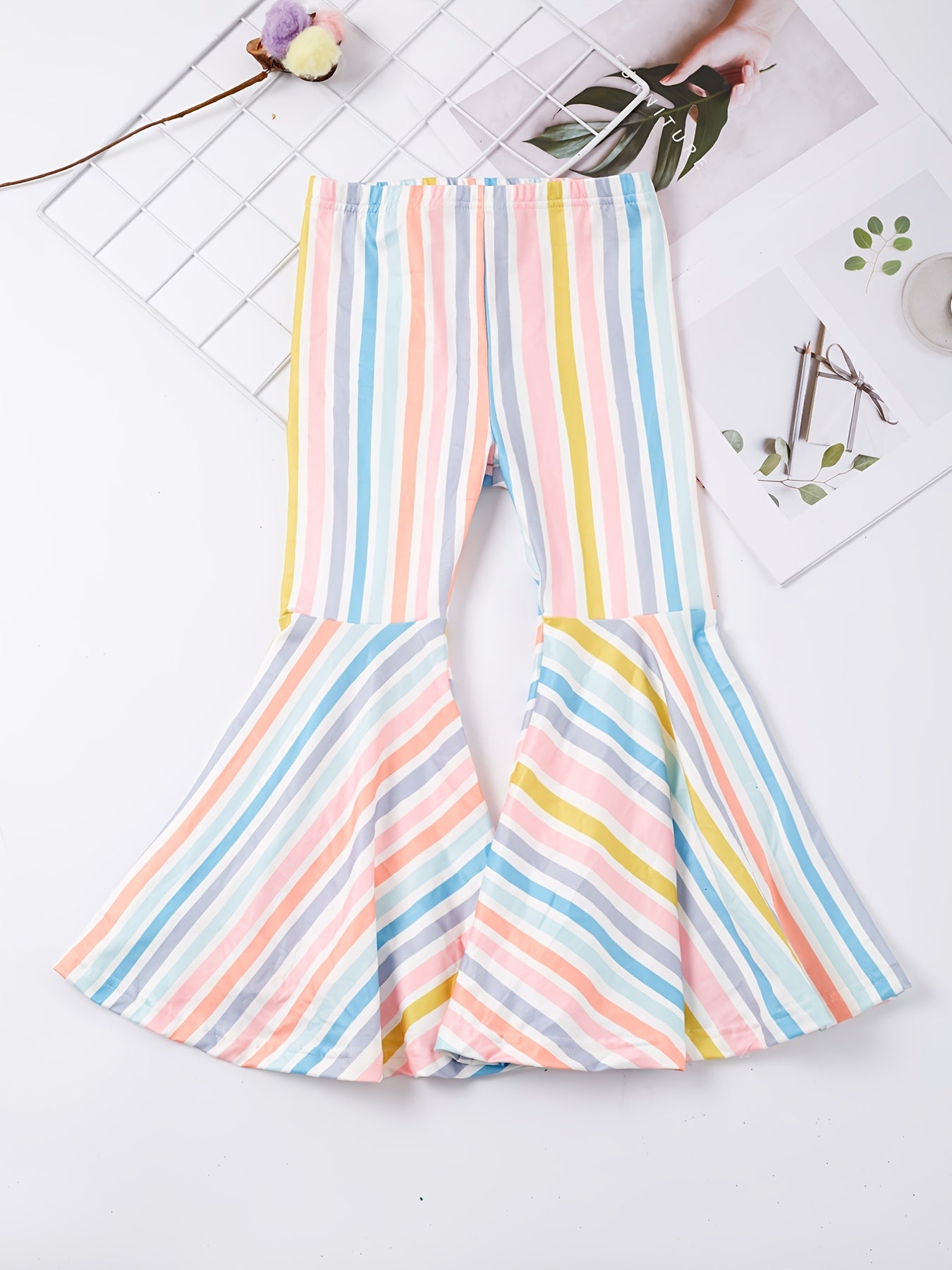 Girls Block Stripe Flare Leg Pants Spring Summer Clothes