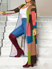 Colorblock Geometric Print Long Sleeve Cardigan