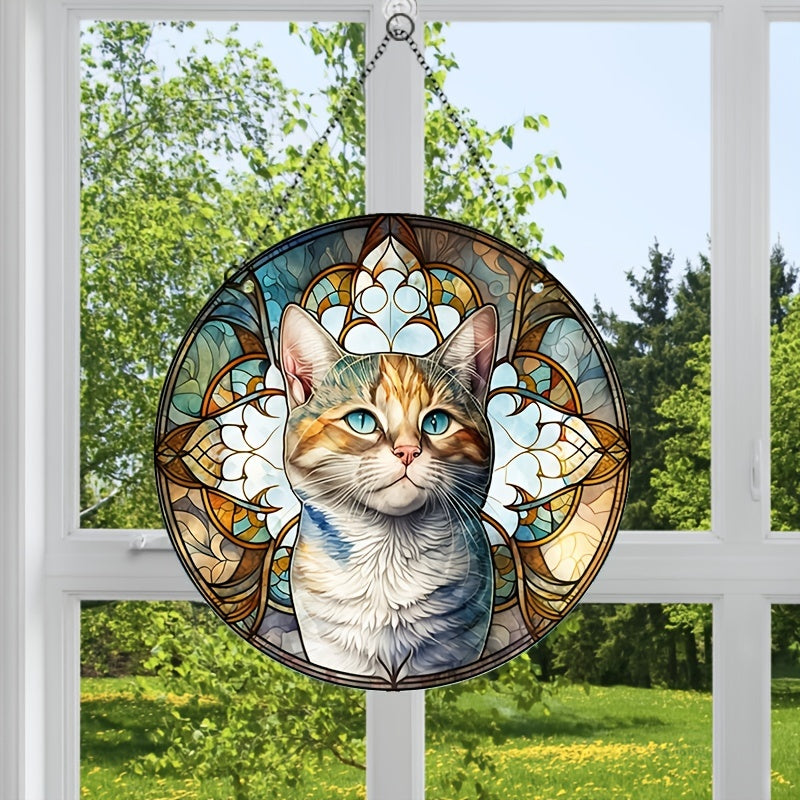 Christmas Cat Acrylic Glass Decorations Green Eyes Party Supplies